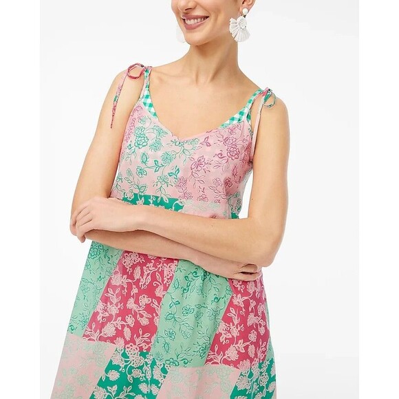 J. Crew Factory Tiered Maxi Cover Up Dress Pink Green Floral Swimwear Size S NWT - Picture 1 of 7